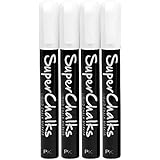 SuperChalks White Liquid Chalk Marker Pens 4-Pack - 4mm Reversible Tip - ONLY SUITABLE FOR NON POROUS SURFACES
