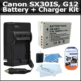 Battery Kit For The Canon SX30IS SX30 IS Canon G12 Digital Camera Includes Extended Replacement NB-7L (1500 mAH) Battery + Ac/Dc Rapid Battery Charger + Clear LCD Screen Protectors + Lens Cleaning Kit