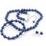 Dark Blue 8mm Glass Pearl Necklace, Bracelet and Earring Set by Margot Townsend