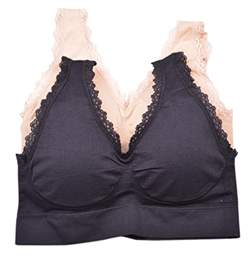 Womens Cozy 2 Pack Seamless Stretchy Wirefree Lace Trim Sports Sleep Bra