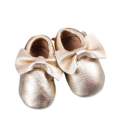 Unique Baby 100% Genuine Leather Bow Moccasins Anti-Slip Tassels Prewalker Toddler Shoes