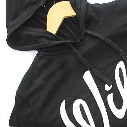 Women's Letters Printed Hooded Pullover Sweatshirts Hoodie Black X-Large
