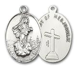 Sterling Silver Our Lady of Medugorje Pendant with Stainless Silver Heavy Curb Chain 24 inch