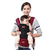 BH JP 抱っこひも ベビーキャリア スリーピングフード付き シーズンカバーとヒップシート取り外せる 通気性 サポーター 3ヶ月から36まで 赤
