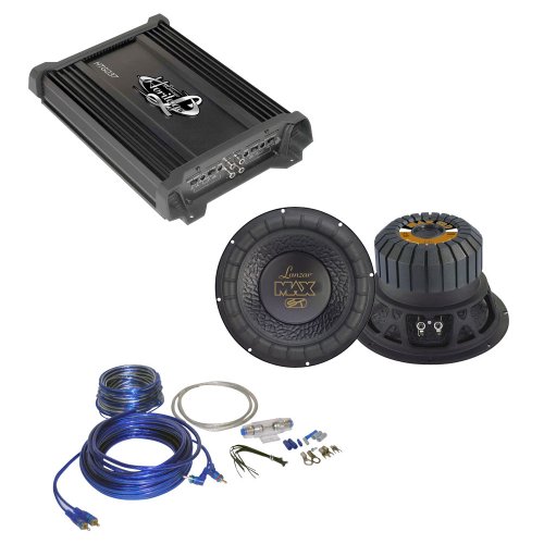 :Lanzar Amplifier and Subwoofer Package - HTG237 1000 Watt 2 Channel Mosfet Amplifier - Pair of MAX12D Max 12'' 1000 Watt Small Enclosure Dual 4 Ohm Subwoofer - AMPKIT8 Contaq 1200 Watt 8 Gauge Power Amp Kit
