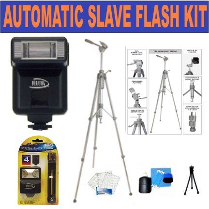 Rokinon Deluxe 72" Titanium Anodized Camera Tripod with Carrying Case + Premier Digital Slave Flash + Celltime 3-Piece Lens Cleaning Kit for Canon Powershot G Series, G1, G2, G3, G5, G6, G7, G9, G10, G11