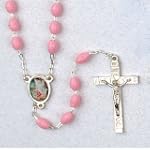 Baptismal Rosary - Guardian Angel - 3mm Pink Beads - 15" Chain - MADE IN ITALY - Gift Box Included