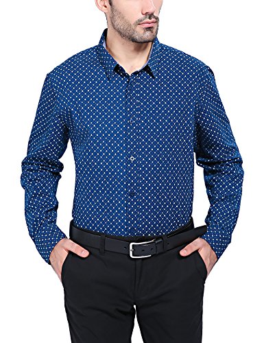 Bentibo Mens Navy Casual Pattern Printed Long Sleeve Button Down Cotton Dress Shirts