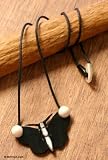 Bull horn necklace, 'Dark Butterfly' 0.1 W 21.7 L