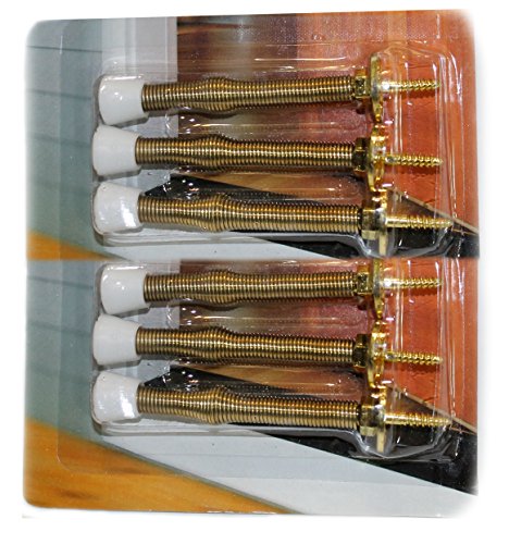 Pack of 6 Spring Door Stops with Rubber Cap, Spring Construction with Brass Finish, 3" Long