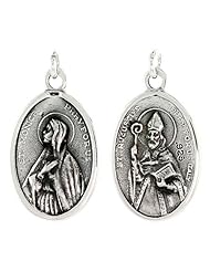 Sterling Silver Saint Monica and St. Augustine Medal Pendant 1 X 5/8 inch (24 mm X 16 mm).