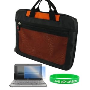 HP Mini 1000 Mobile Broadband 10.2-Inch Lightweight Checkpoint Friendly Netbook Bag + Screen Protector - Orange Black