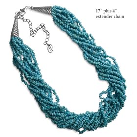 10 Strand Turquoise and Sterling Silver Torsade Necklace by