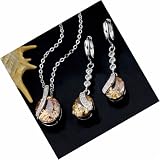 Cherilli - Ensemble Collier et Boucle d'oreilles pendantes inspire createur - Couleur Argent - Zircone Champagne