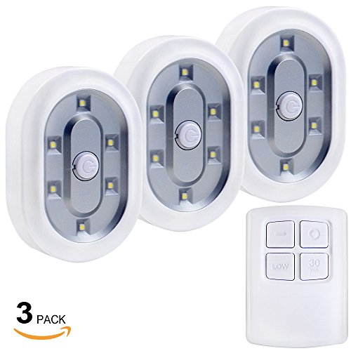 Set of 3 LED Battery-Operated LED Under Cabinet Lighting Kit, 1.5W Daylight LED Tap Lights, Wireless Remote Control LED Puck Lights w/Magnetic for Closets/Cabinet/Storage/Attics Lighting