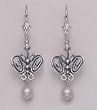 Wire Butterfly Earrings with Pearl Drop