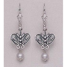 Click here to buy Wire Butterfly Earrings with Pearl Drop by Wildthings.