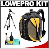Lowepro DryZone 100 Waterproof Digital SLR Camera Backpack Case (Black/Yellow) + Tripod + Accessory Kit for Canon Rebel XSi, XS, T1i, T2i, EOS 50D, 5D, 7D, Nikon D3000, D5000, D40, D60, D90, D300, D300s, Olympus Evolt E-30, E-450, E-520, E-620, and Sony Alpha A230, A330, A380, A450, A500, A550, A850