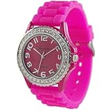 Geneva Platinum Women's 6886.HotPink Pink Rubber Quartz Watch with Pink Dial