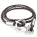 KONOV Mens Womens Leather Bracelet, Braided Anchor Wrap Bangle, Brown Silver