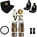 Love Script White & Tan Cheetah Leopard Zebra Animal Print Safari Letters w/ Tan Leopard Mats Car Truck SUV Auto Accessories Front & Rear Floor Mats Universal-fit Bucket Seat Covers Bench Steering Wheel Cover & Shoulder Belt Pads Interior Combo Kit Gift Set - 15PC