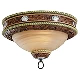 IMAGE OF Monte Carlo DO2FMWI 2-Light Ceiling Flush Mount Fixture Cappuccino Faux Alabaster Glass, Weathered Iron