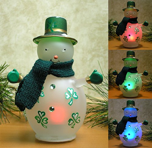 Irish Snowman - LED Lighted Glass Snowman with Painted Shamrocks - Colorful Snowman - Irish Decoration - Irish Gift - Snowman