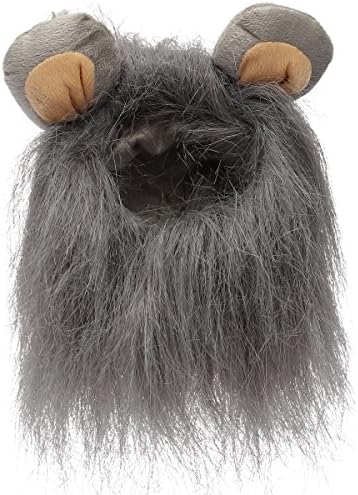 Pet Dog Cat Artificial Lion Mane Wig Halloween Costume Size S / Grey