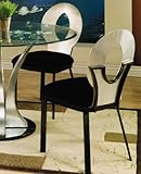 Set of 2 Dining Chairs with Black Upholstered Seat in Chrome and Black Fini ....