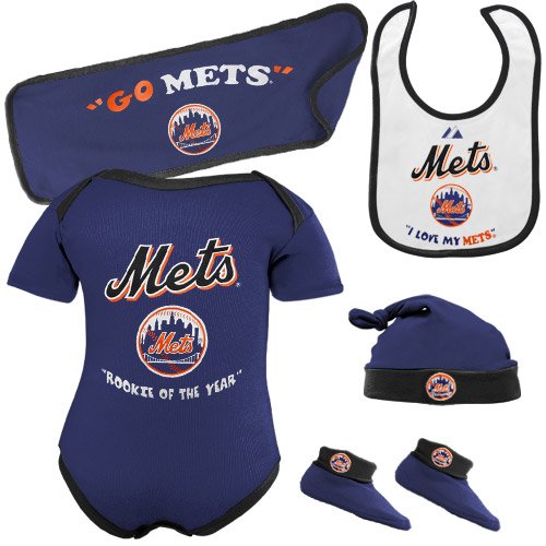 Majestic New York Mets Newborn Navy Blue Rookie Of The Year 5-Piece Creeper Set (3-6 Months)