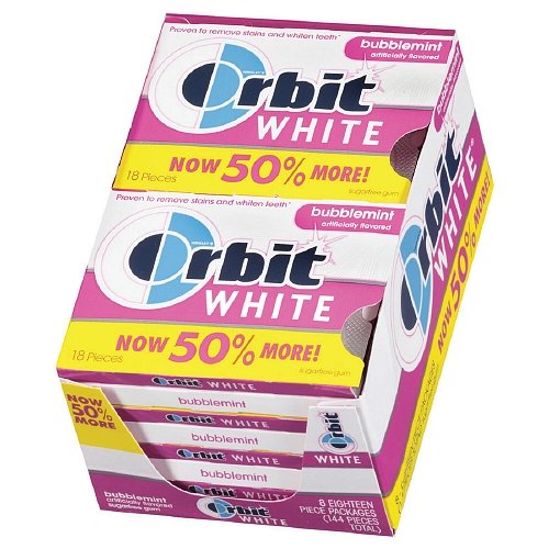 Orbit White Sugar Free Gum, Bubblemint 18 each (PACK OF 48)