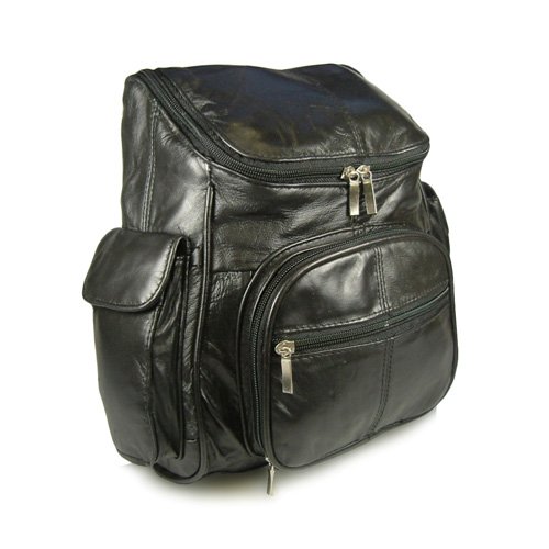 Genuine Lambskin Leather Backpack Sling Handbag Purse w/ Cell Phone Holder BLACK
