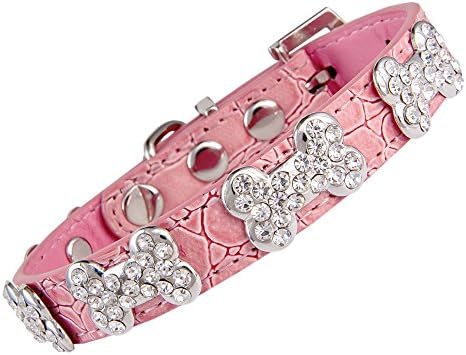 Vanderpump Pets Bone and Diamond Dog Collar, Medium, Pink