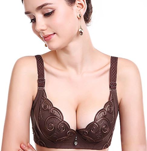 PAERLAN Women's Adjustbale Underwire Push-Up Embroidery Bra 34D Brown