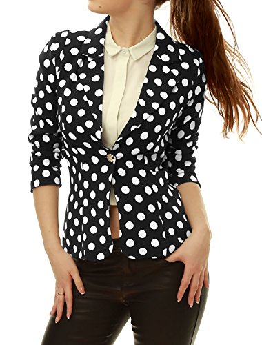 Allegra K Women Long Sleeve Polka Dot One Button Casual Blazers Suit Jacket