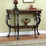 Entryway Console Sofa Table with Horse Head Accents and Floral Hand Painted Motif Top