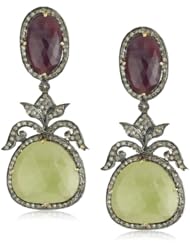 Amrapali 14k Gold and Sterling Silver Sapphire, Ruby, and Diamond Earrings