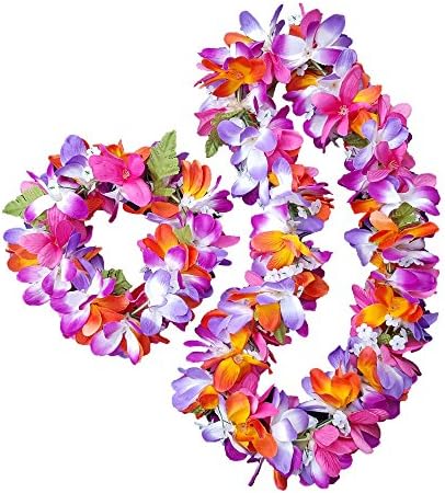 Silk Plumeria Lei Plumeria Haku - Hawaiian Lei Hawaiian Haku - Hawaiian Wedding Lei Hawaiian Party Lei Hawaiian Costume Lei - Graduation Lei - Flower Lei Haku Set - 2 Items (Rainbow)