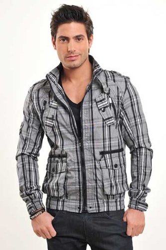 Herren Sommerjacke Blouson karo grau schwarz , Größe :M Herren Sommerjacke Blouson karo grau schwarz , Größe :M