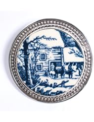 Broken China Jewelry - Currier and Ives Old Grist Mill - Sterling Silver Pin Brooch