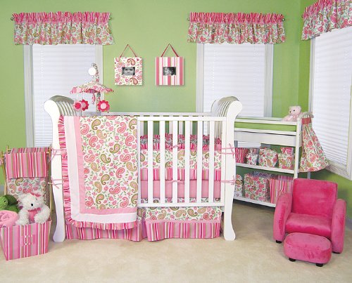 14 Pcs Paisley Park Trend Lab Pink Green Paisley Crib Bedding Set Nursery Ensemble Complete