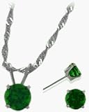 14 Karat White Gold Created Emerald Solitaire Set