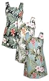 Tropical Garden Square Neck Darted A-Line Hawaiian Aloha Short Tank Dress - Regular and Plus Size