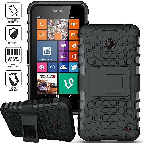 ElBolt 3 in 1 Bundle Nokia Lumia 635 / Nokia Lumia 630 Armor Grenade Stand Hard Gel Case -Black with Free Ultra-Sensitive Stylus Pen and Premium Screen Protector by BeautyCentral TM