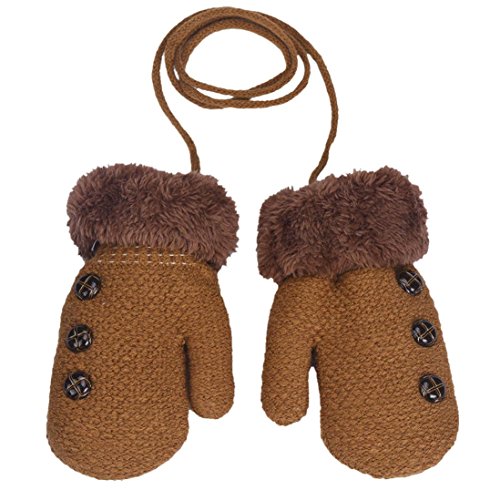DZT1968® 1 Pair Winter Baby Cute Thick Gloves Mittens With String (0-12 Months) (Khaki)
