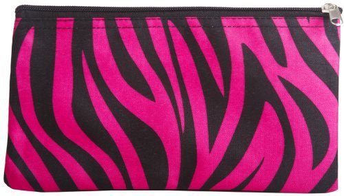 World Traveler Pink Black Zebra Makeup Brush Bag 10-inch