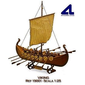 Single Masted Viking Boat w-14 Oars 1-75 by Artesania Latina by Warehouse 36