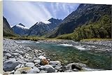Box Canvas Print of Mountain scenery - Hollyford river flowing down Hollyford valley surroundend by from Ardea