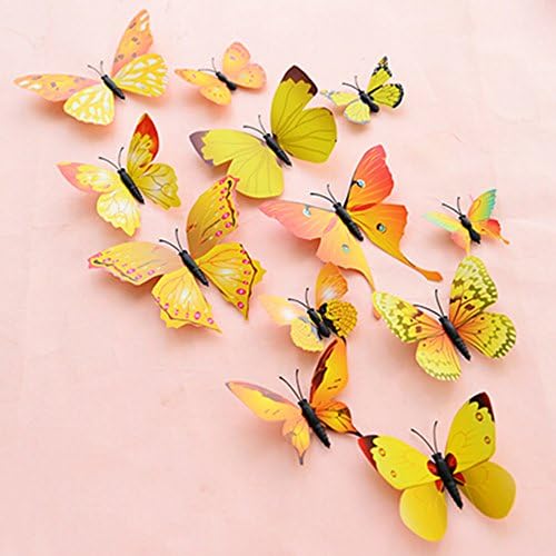 Viproo® 12pcs 3D Butterfly Wall Stickers Art Decor Decals DIY Home Decoration Crafts Butterflies Removable Wall Decor Stickers (Yellow)
