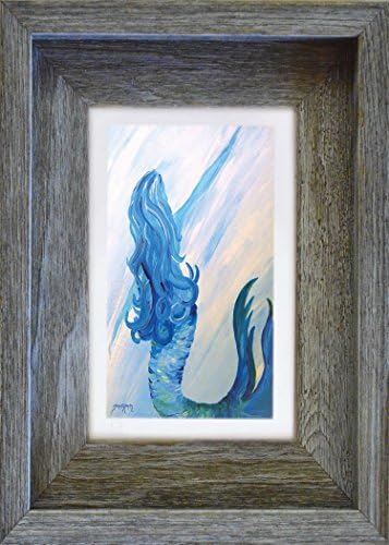 Framed Mermaid Art Print by Tamara Kapan 5 x 7 inch wood frame "Looking Back"